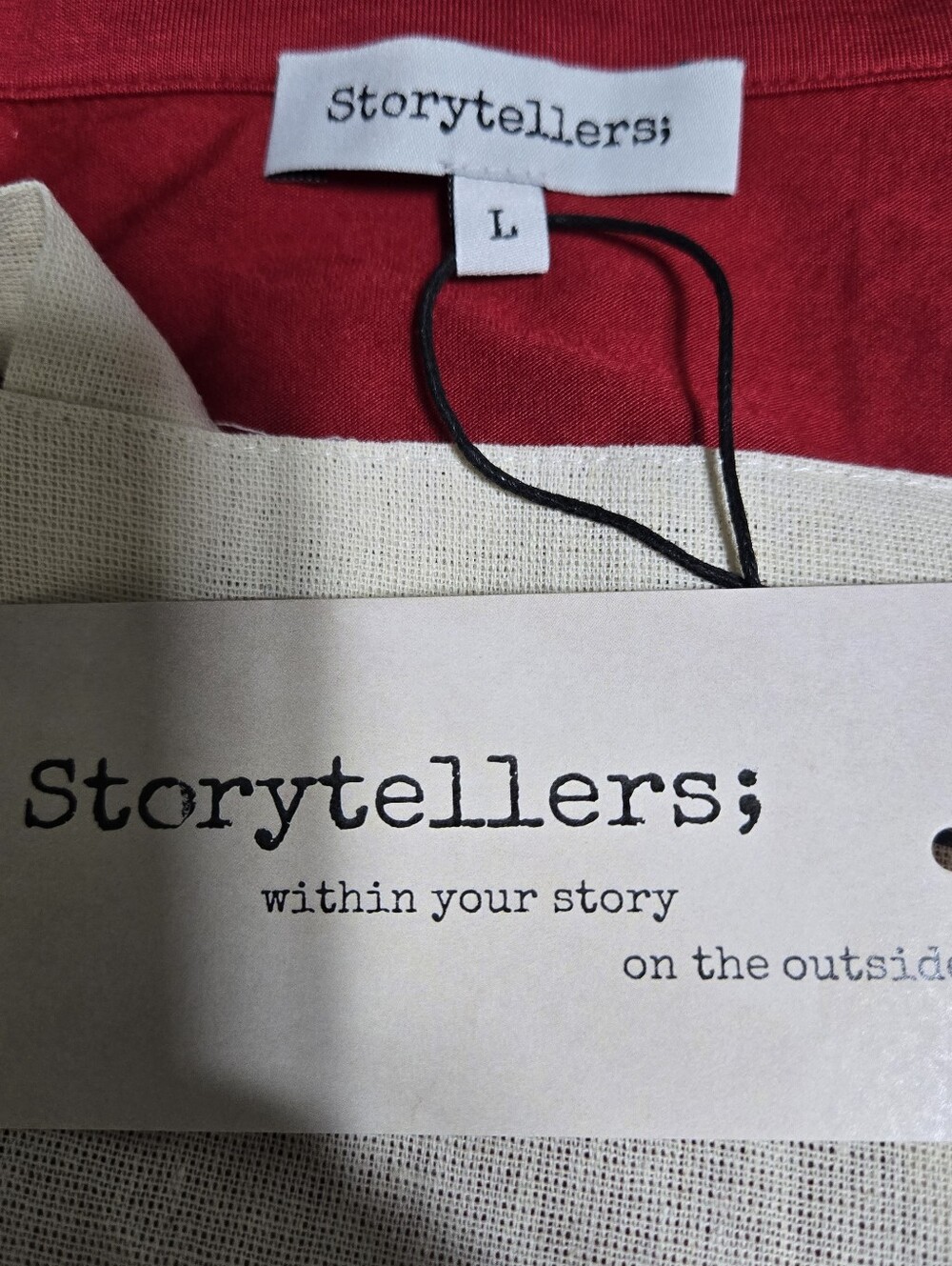 Storyteller Size L 2-pc L/Sleeve Red Pajama Set, White Piping, Quote Tote Bag - Picture 4 of 11